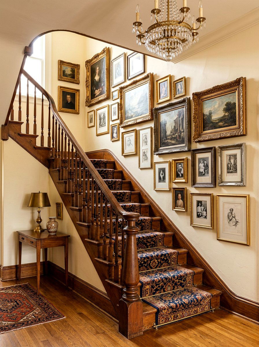 Vintage Frame Stair Wall - 30 stair gallery wall ideas