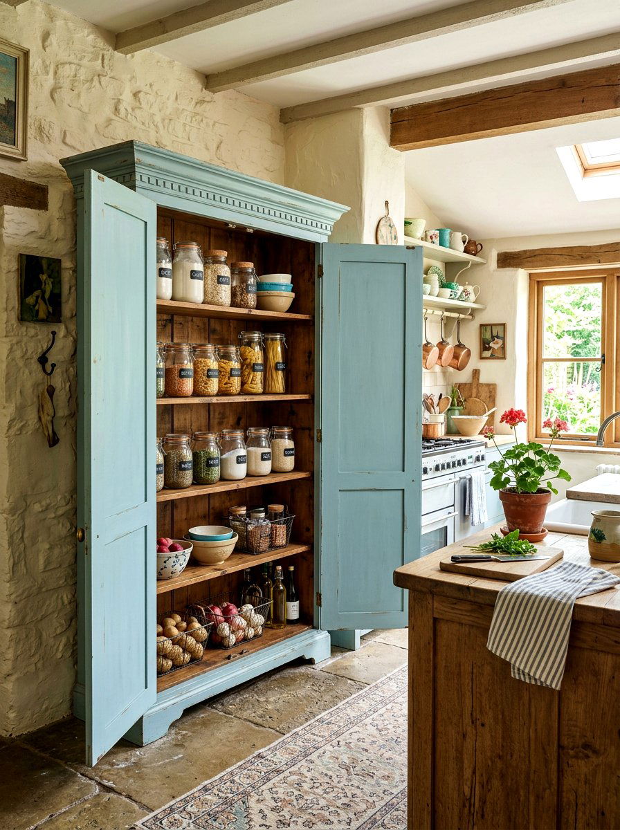 Vintage Freestanding Larder Cupboard - 30 English cottage kitchen ideas
