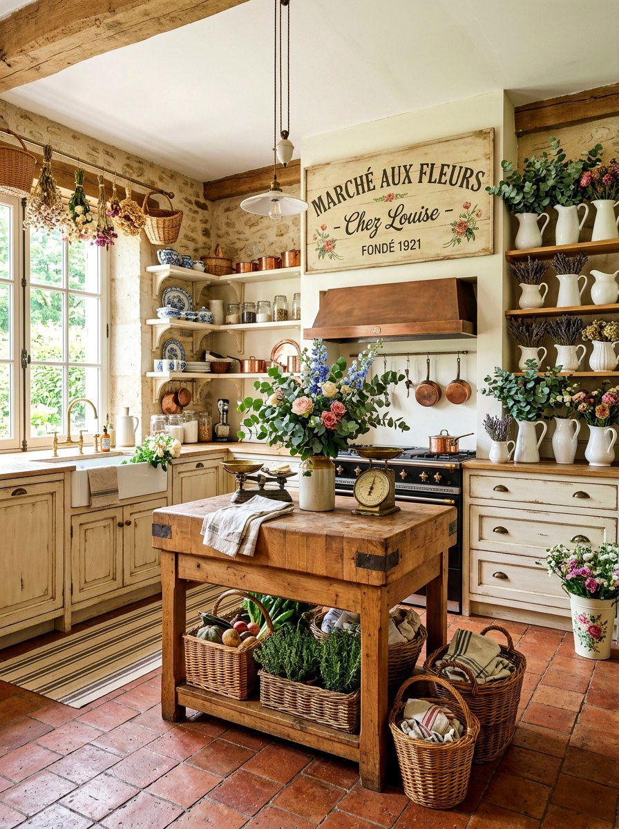 Vintage French Flower Market - 30 flower market kitchen ideas