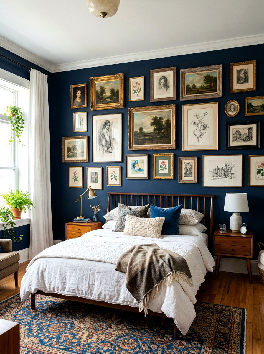 Vintage Gallery Wall - 30 English country bedroom decor ideas
