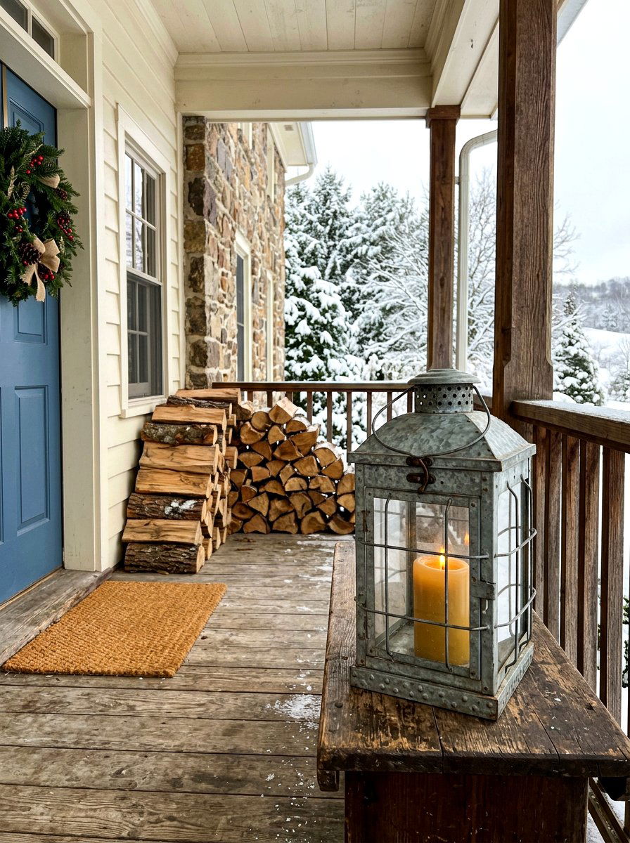 Vintage Galvanized Metal Lantern - 30 winter porch lantern ideas