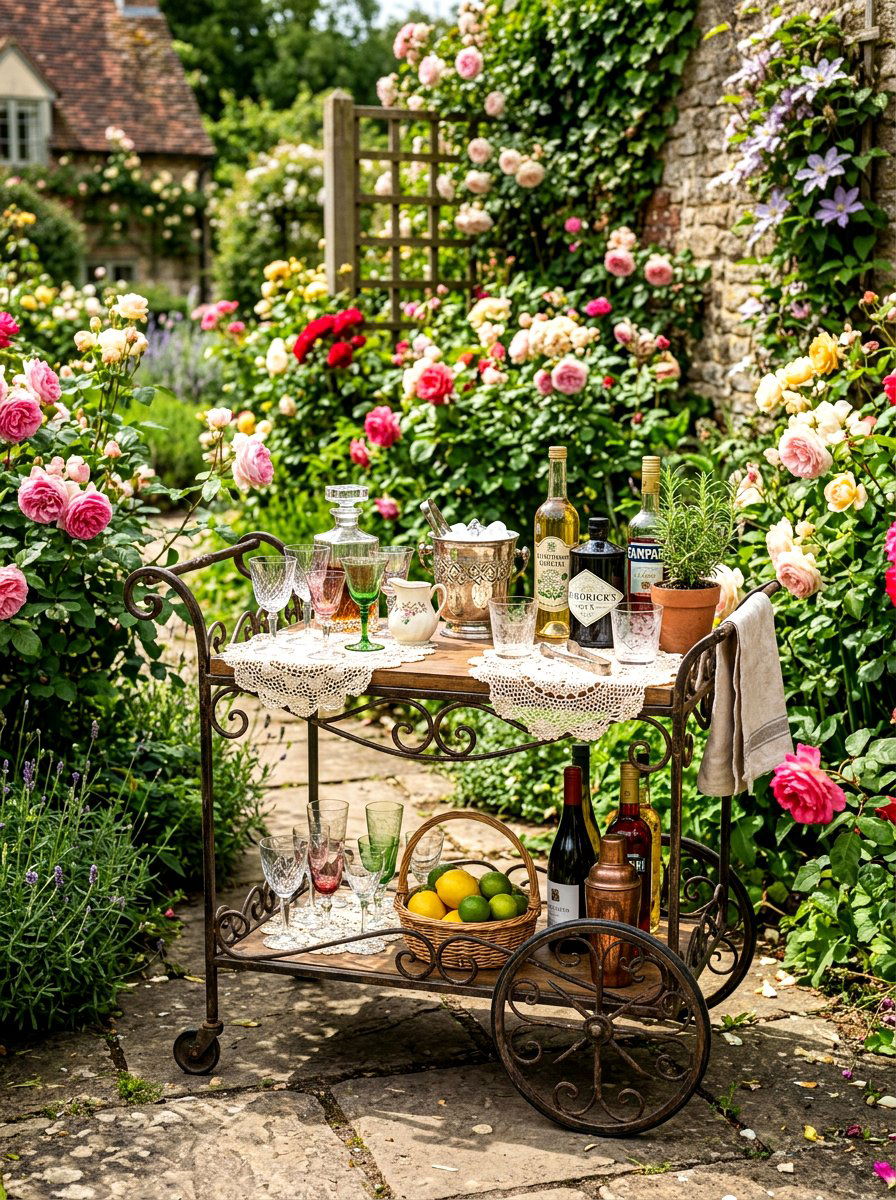 Vintage Garden Bar Cart - 30 outdoor bar cart ideas