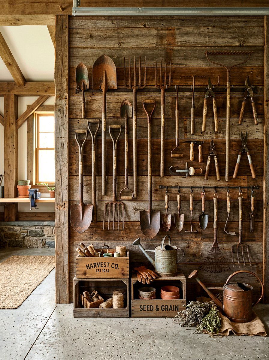 Vintage Garden Tool Wall - 30 garage gardening station ideas