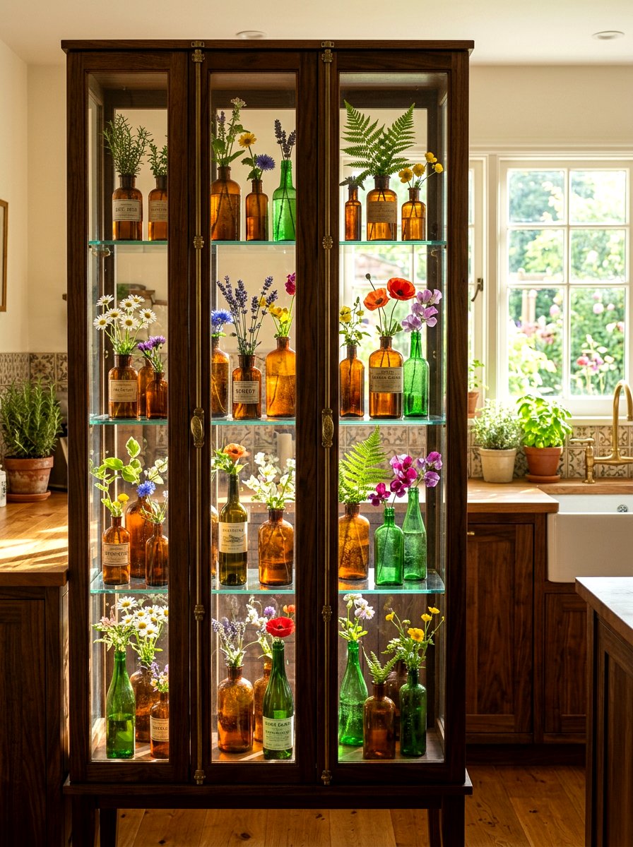 Vintage Glass Bottle Shelving - 30 spring shelf styling ideas aesthetic