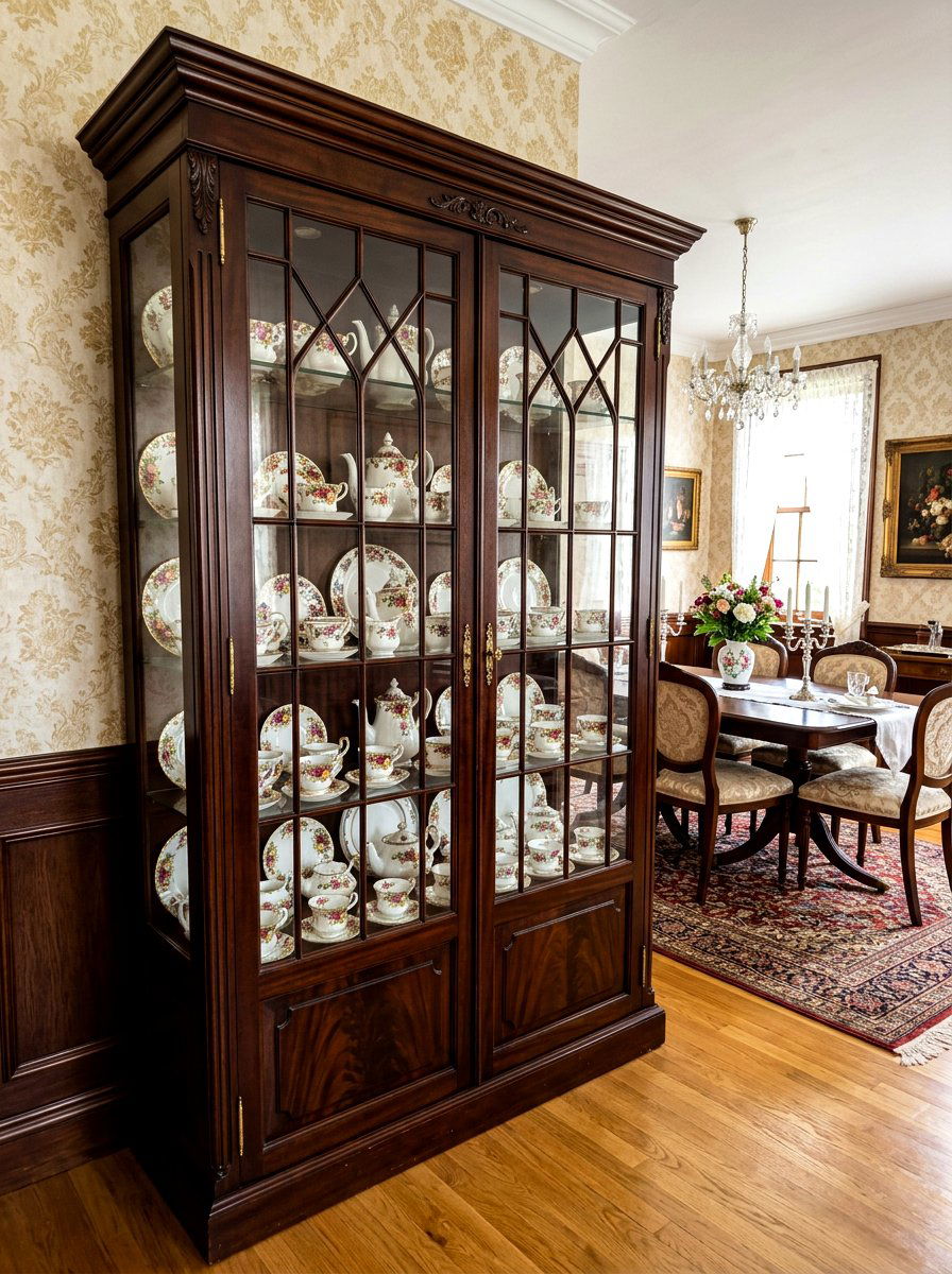 Vintage Glass Cabinet - 30 tea shelf styling ideas