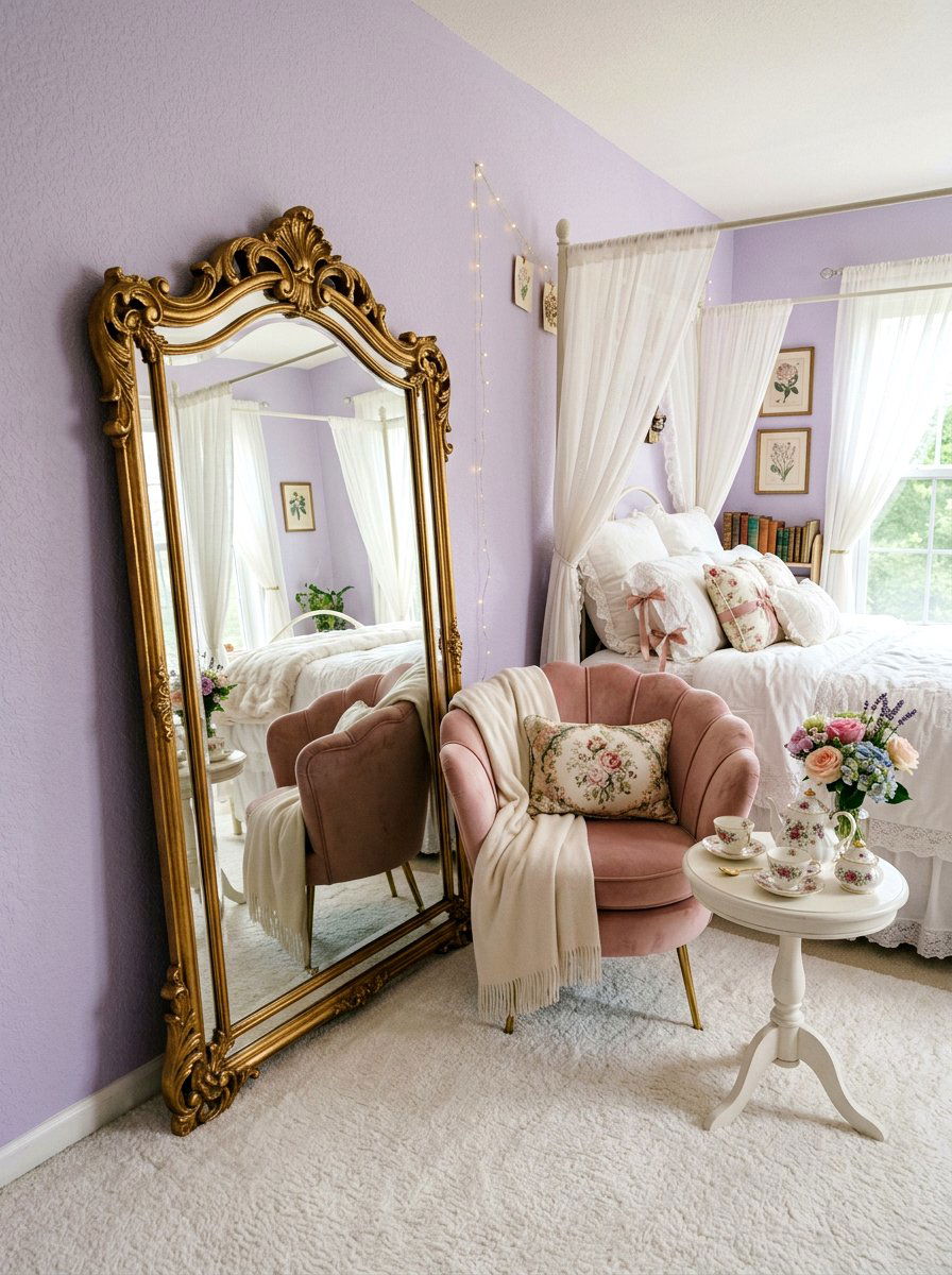 Vintage Gold Mirror - 30 coquette room decor ideas
