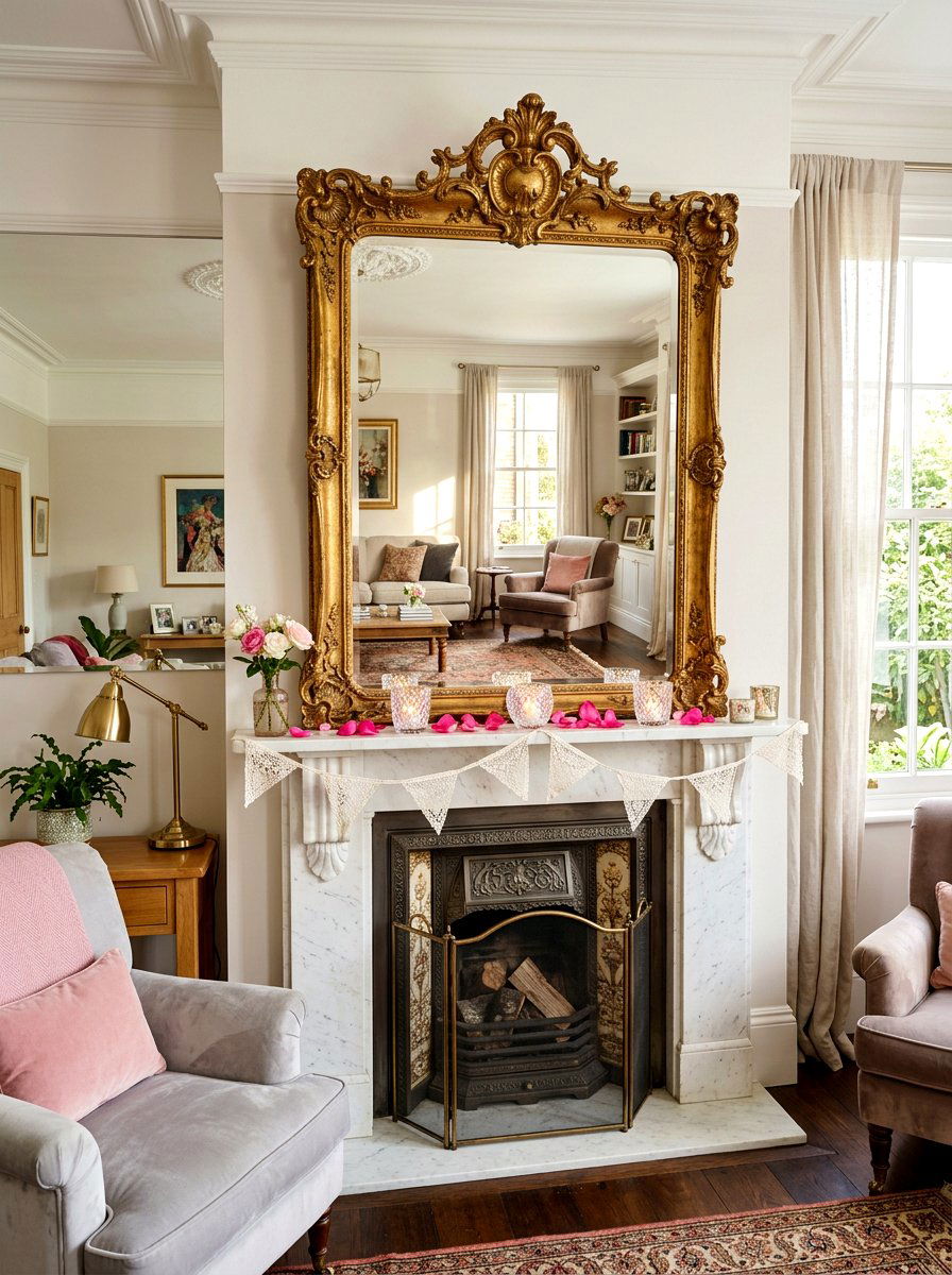 Vintage Gold Mirror Aesthetic Mantel - 30 Valentine mantel ideas