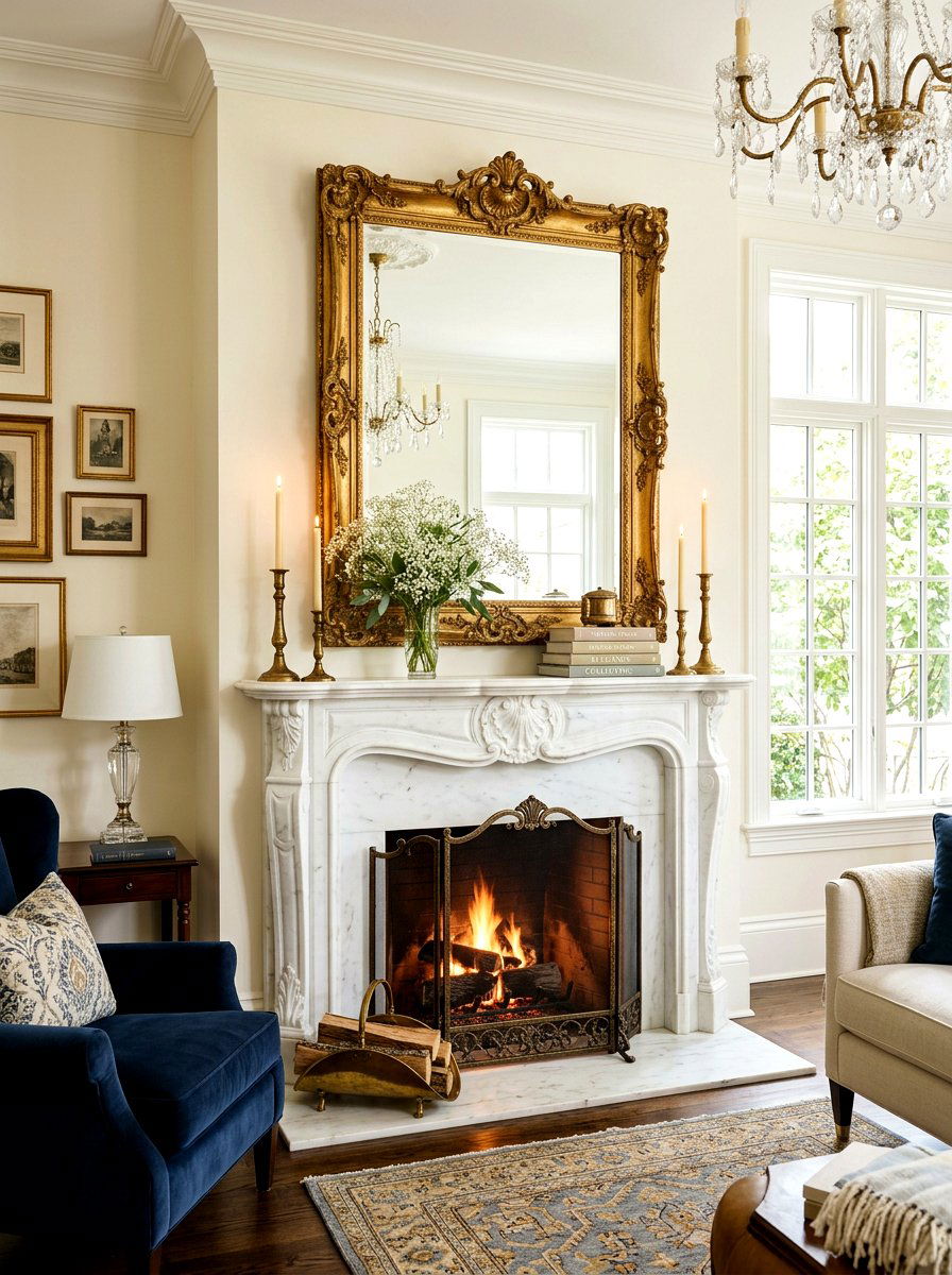 Vintage Gold Mirror Mantel - 30 spring mantel styling ideas