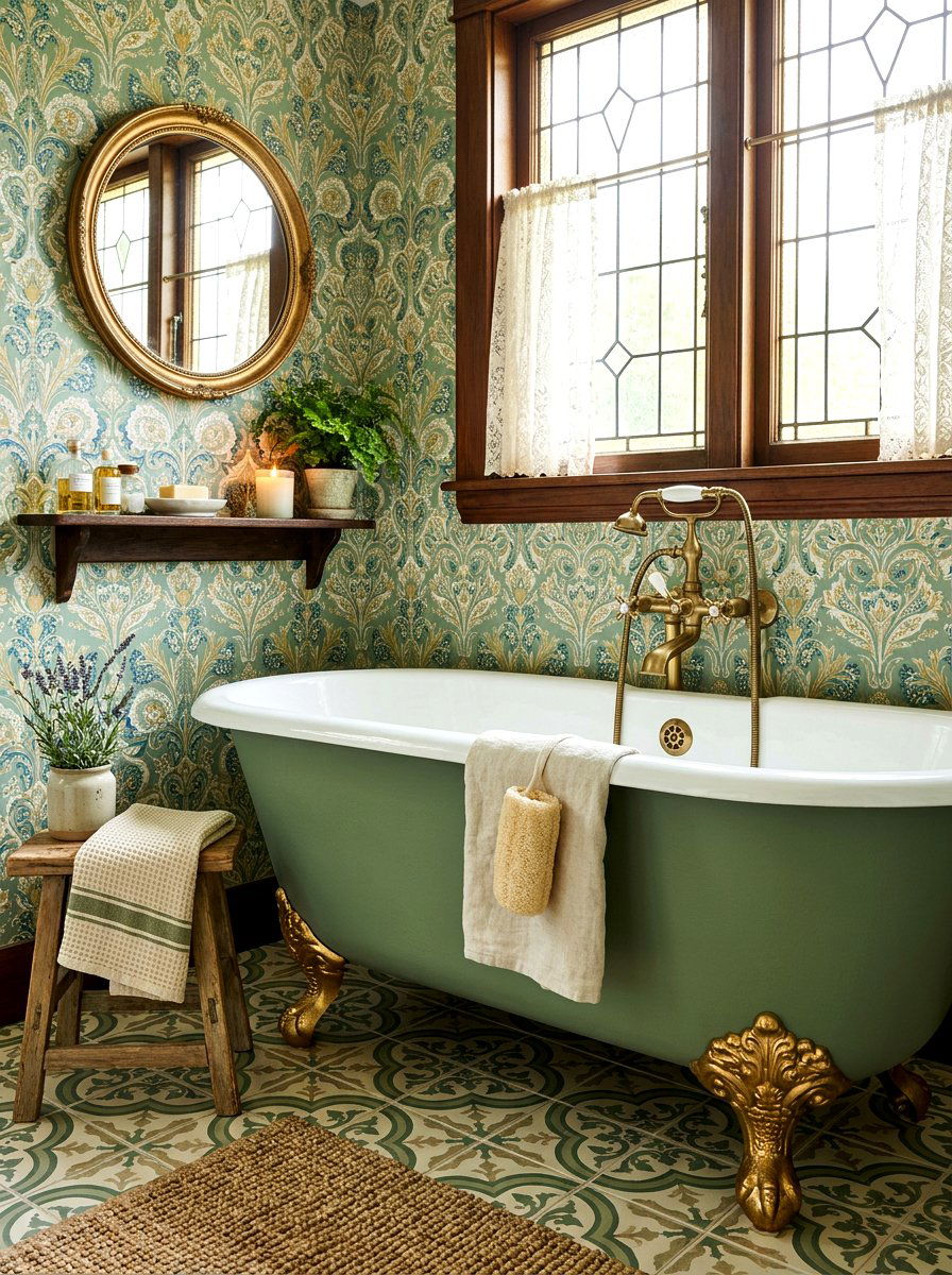Vintage Green Clawfoot Tub - 30 soaking tub ideas