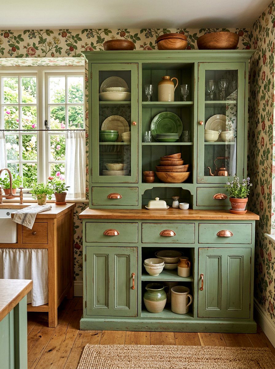 Vintage Green Kitchen Hutch - 30 hutch kitchen storage ideas