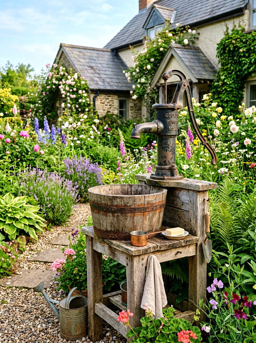 Vintage Hand Pump Sink - 30 outdoor utility sink ideas