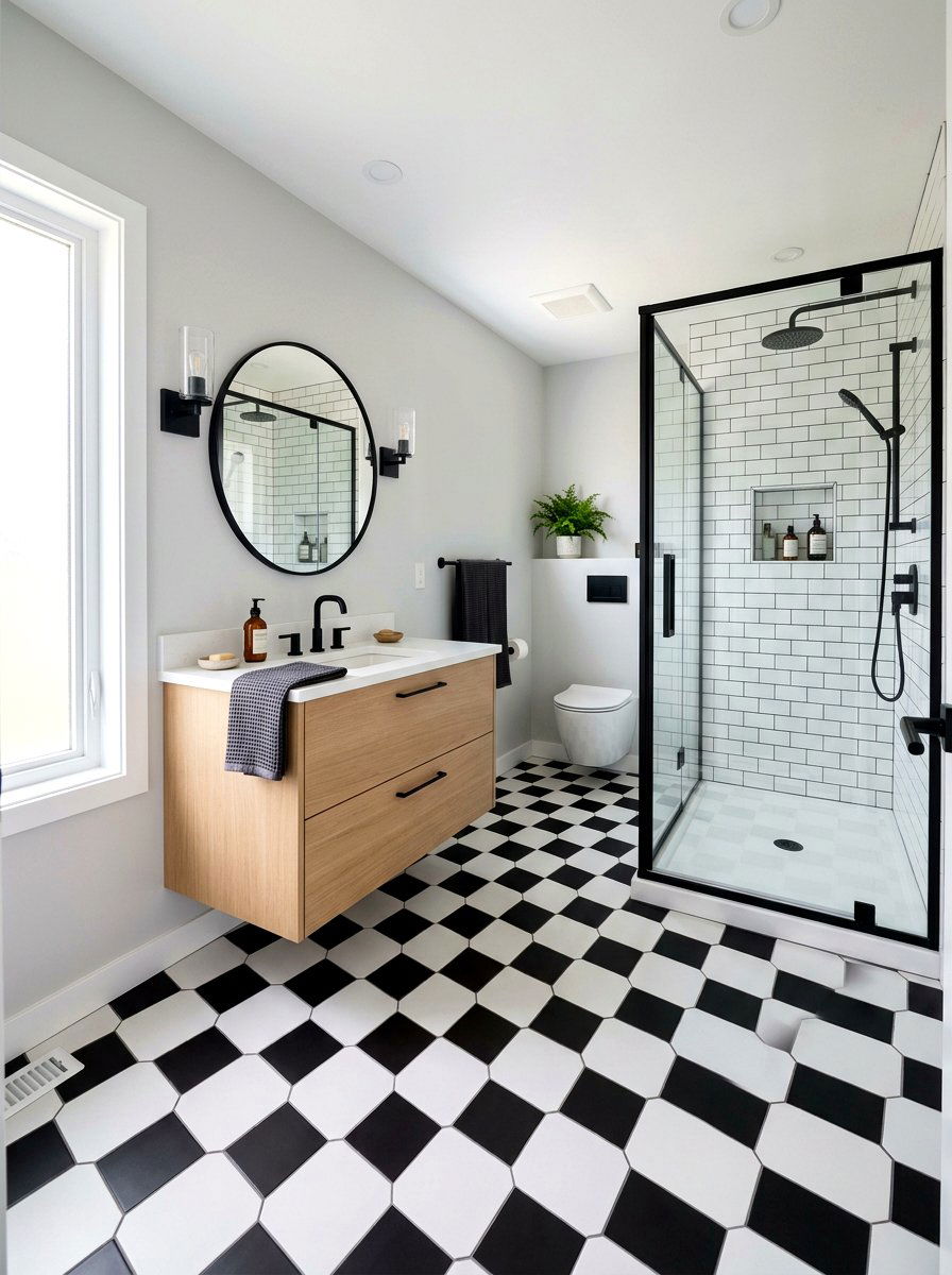 Vintage Hexagon Checkerboard Floor - 30 checkerboard bathroom floor ideas
