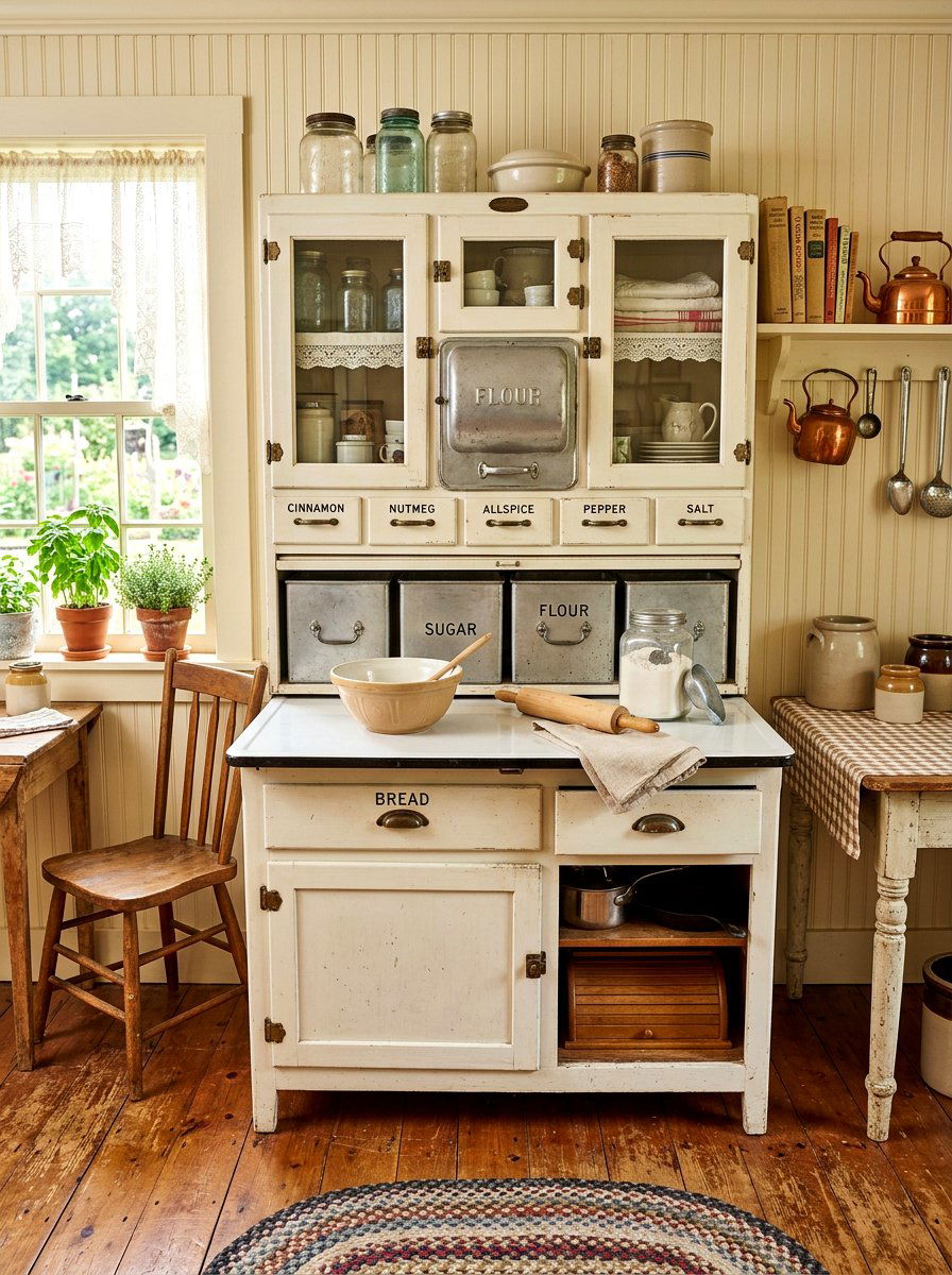 Vintage Hoosier Cabinet Setup - 30 pastry corner kitchen ideas