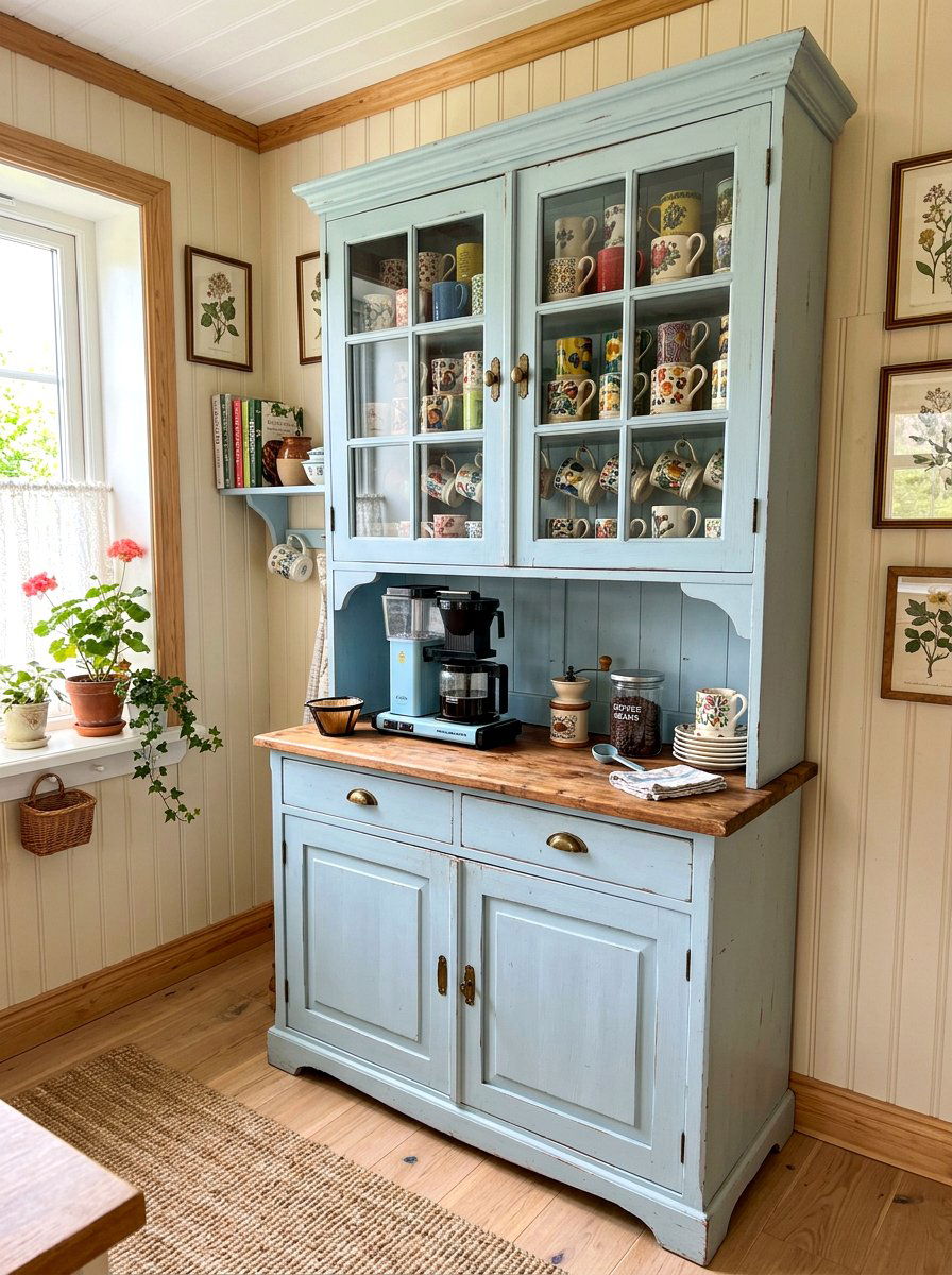 Vintage Hutch Coffee Station - 30 corner breakfast coffee nook ideas