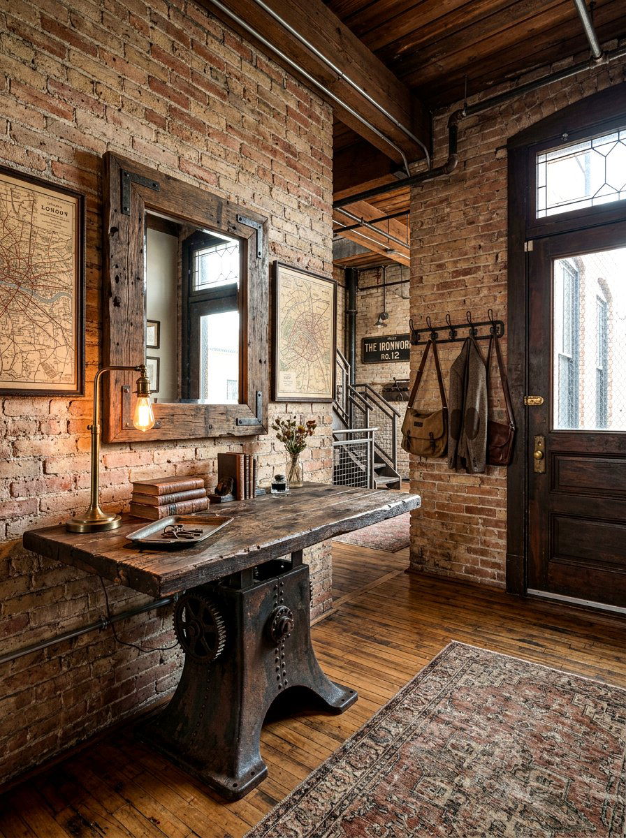Vintage Industrial Iron Table - 30 pedestal entry table ideas