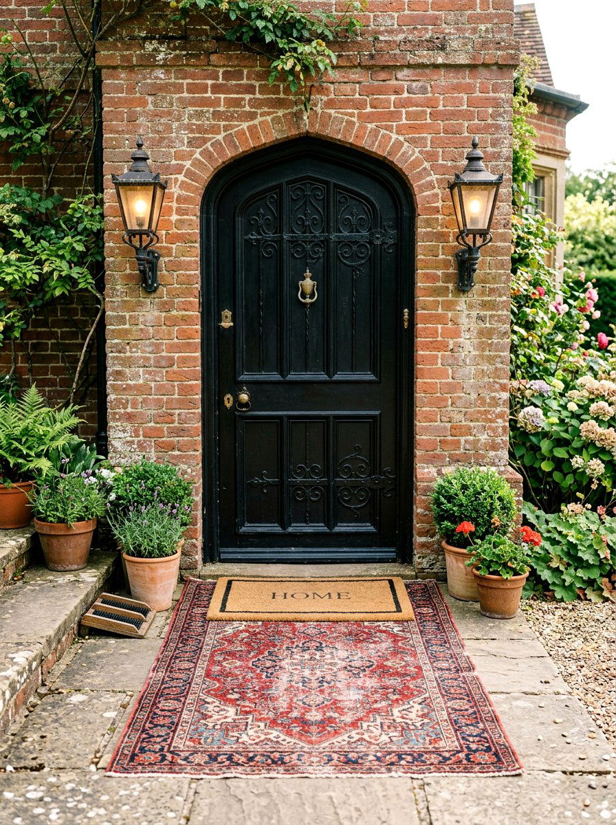 Vintage Inspired Layered Entry Mat - 30 layered doormat porch ideas