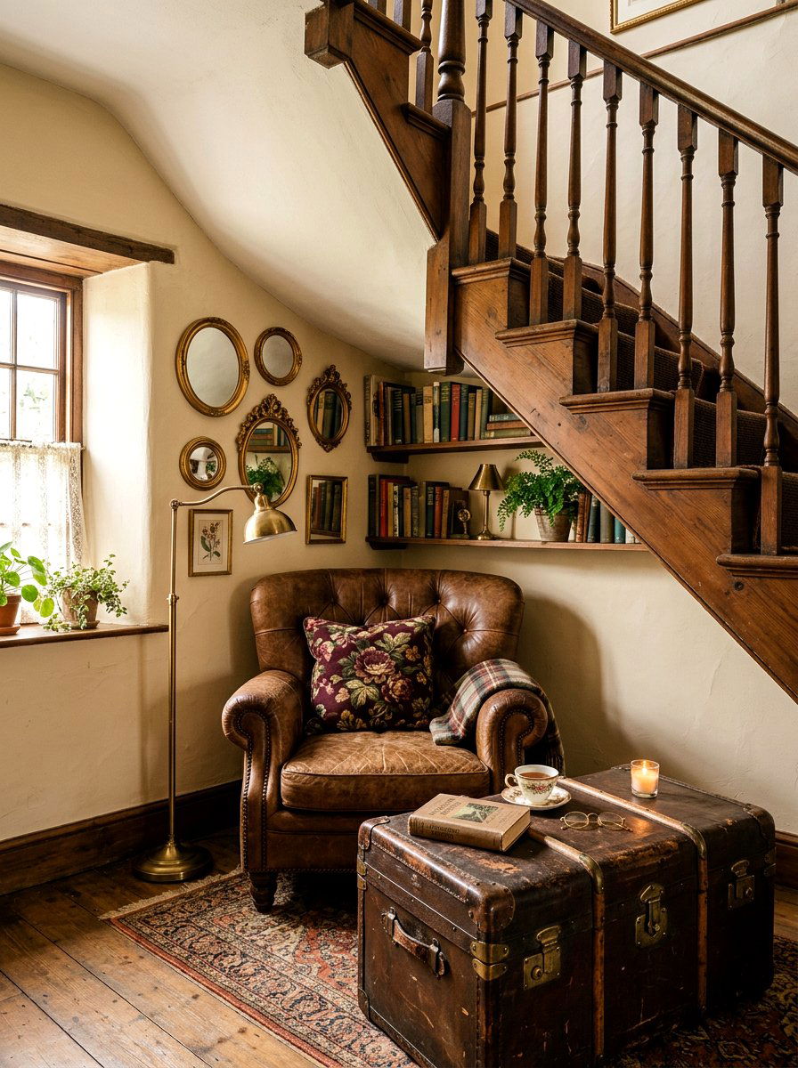 Vintage Inspired Reading Corner - 30 under stairs reading nook ideas