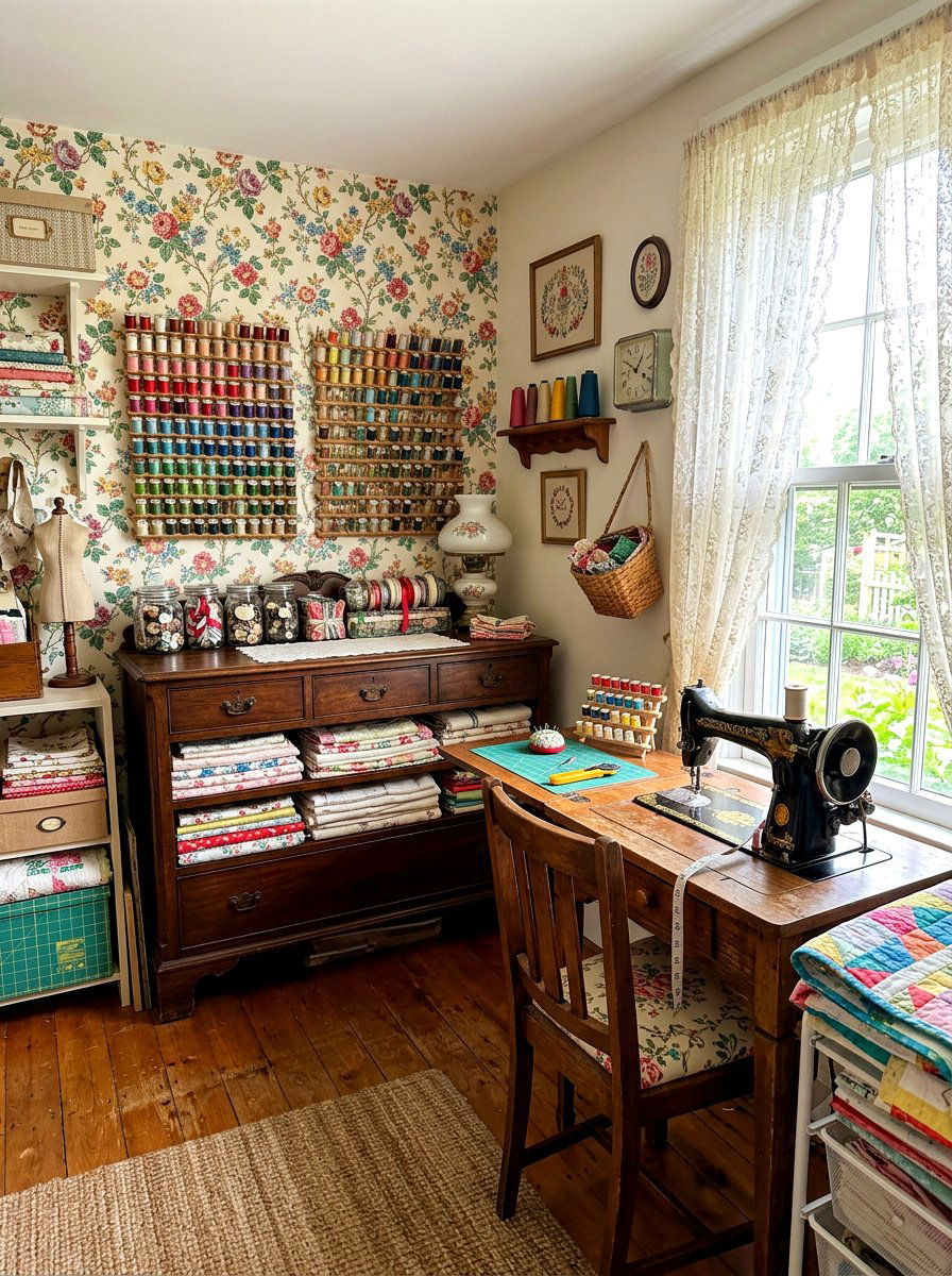 Vintage Inspired Sewing Room - 30 quilting room ideas