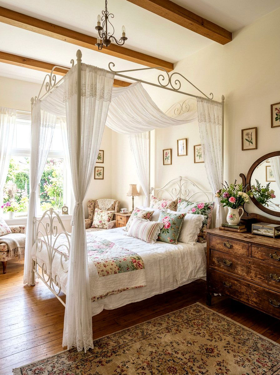 Vintage Iron Canopy Bed - 30 storybook bedroom ideas