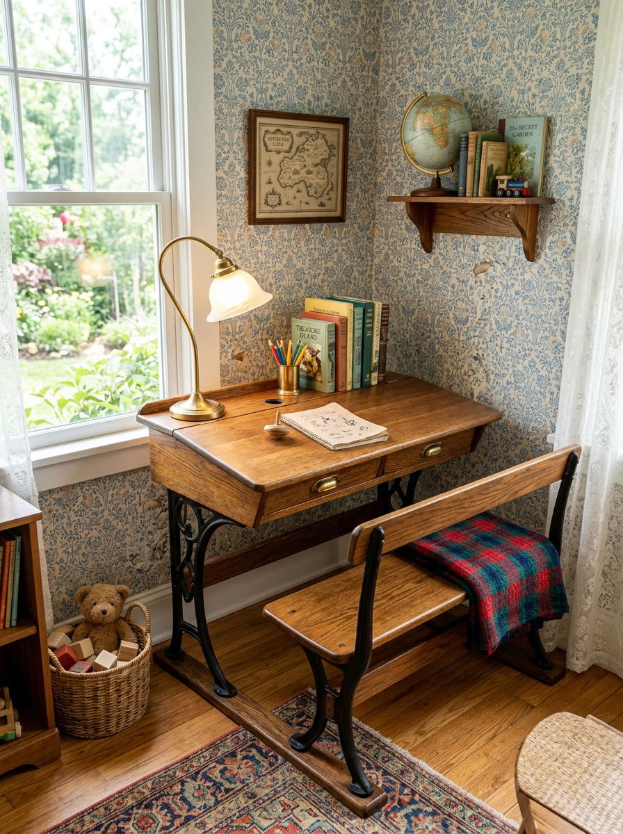 Vintage Kids Desk Setup - 30 homework studio kids ideas