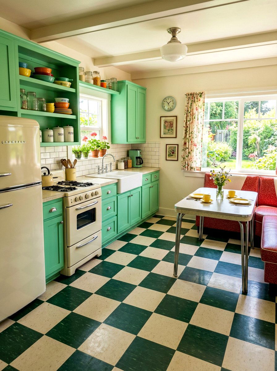 Vintage Kitchen Checkerboard - 30 checkerboard floor ideas