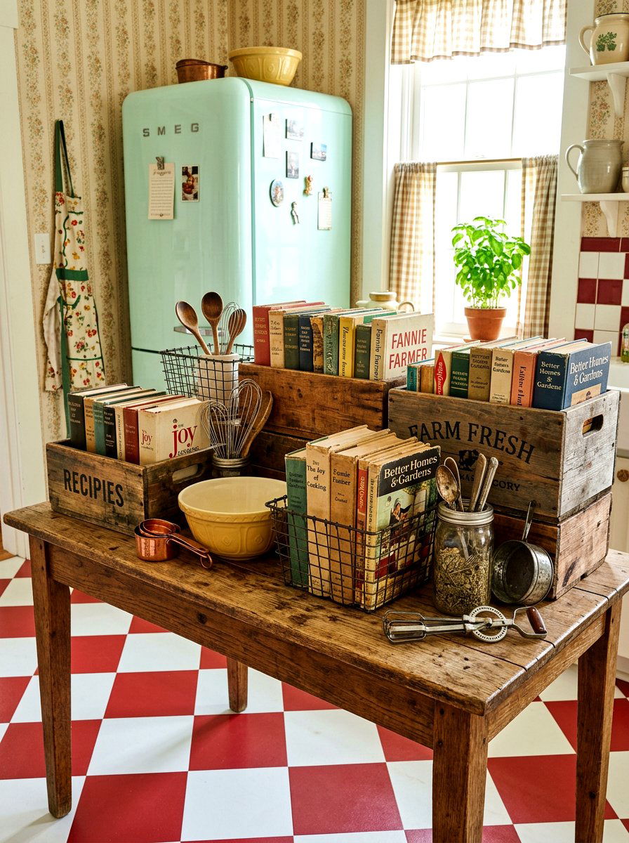 Vintage Kitchen Cookbook Display - 30 library kitchen ideas