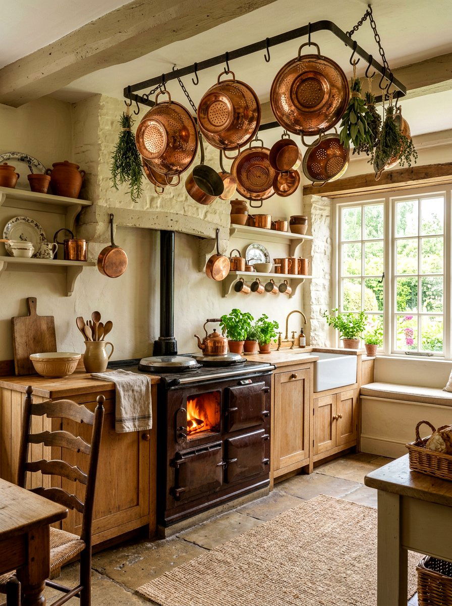 Vintage Kitchen With Copper Colander Decor - 30 copper kitchen accent ideas