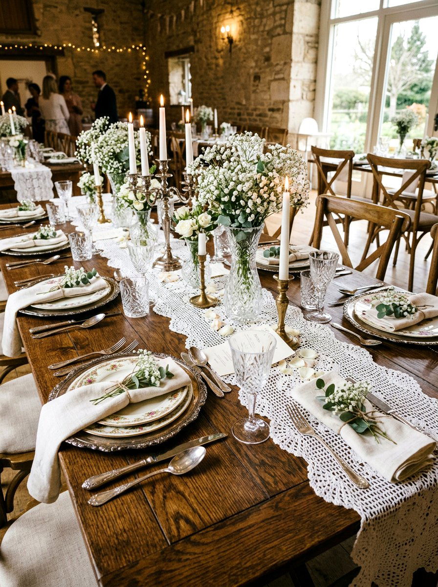 Vintage Lace Table Setting - 30 layered table setting ideas