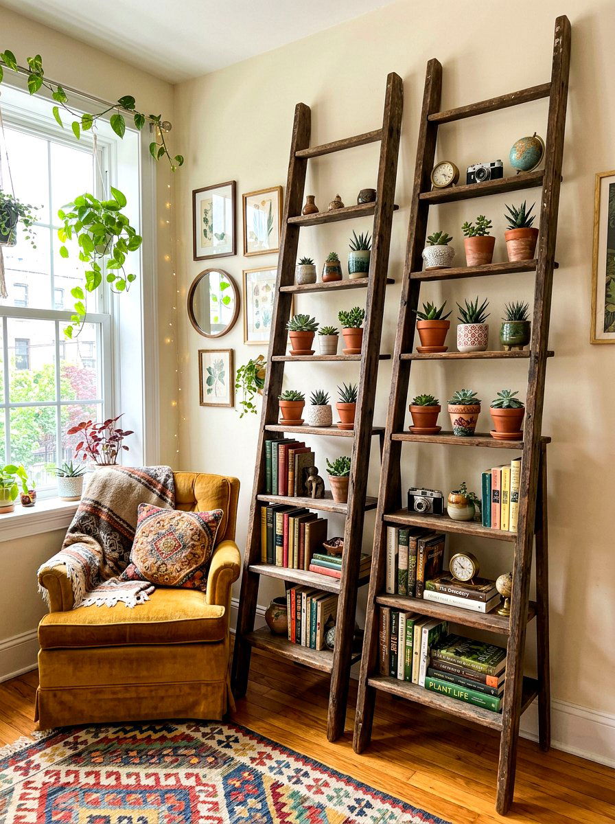 Vintage Ladder Bookshelf Divider - 30 bookshelf divider apartment ideas