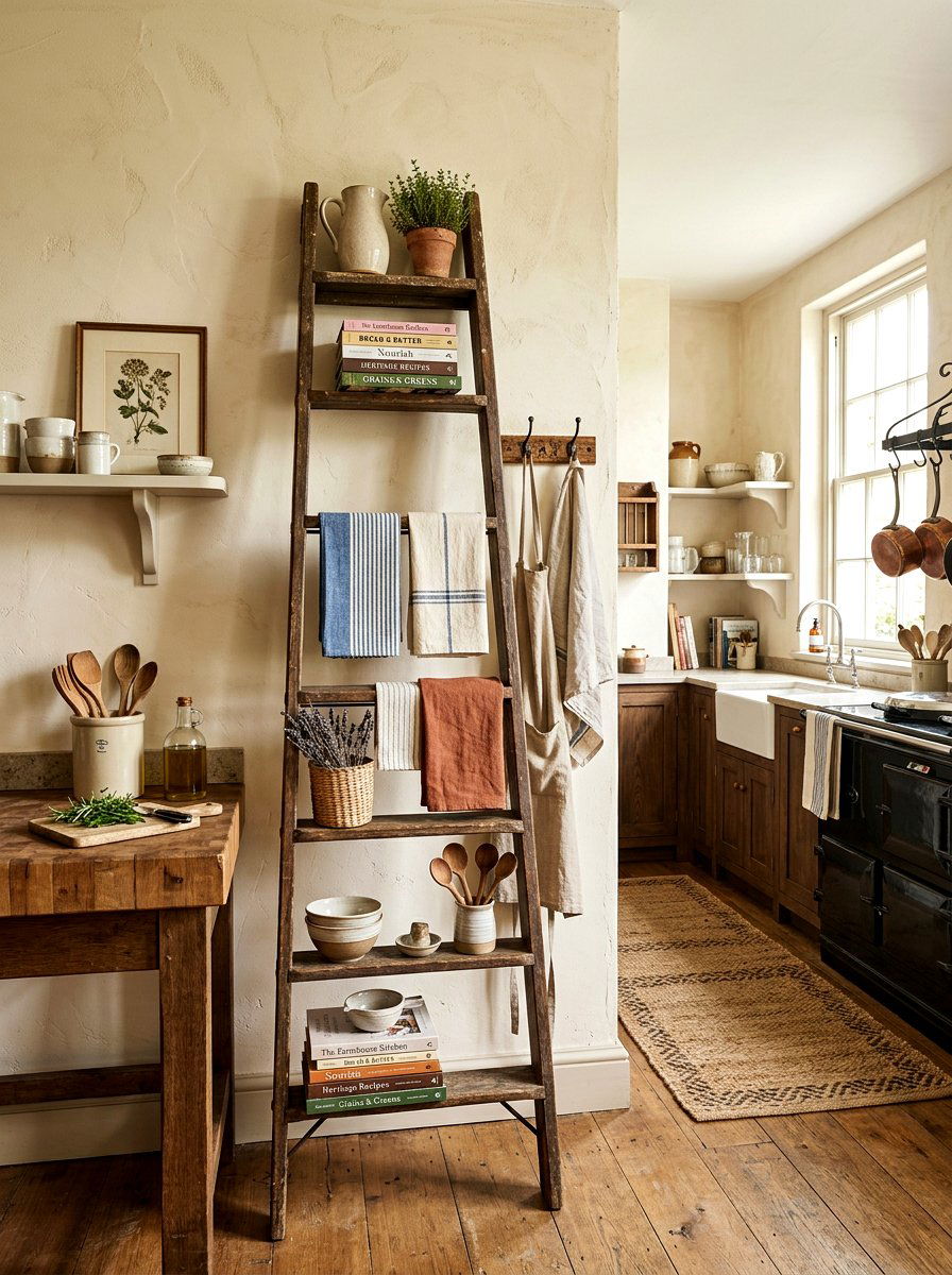 Vintage Ladder Display - 30 cookbook display kitchen ideas