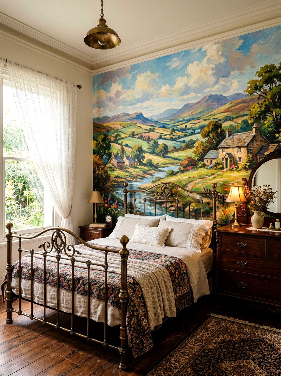Vintage Landscape Wallpaper - 30 bedroom wallpaper accent ideas
