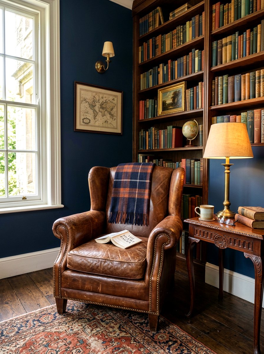 Vintage Leather Chair - 30 moody reader nook ideas