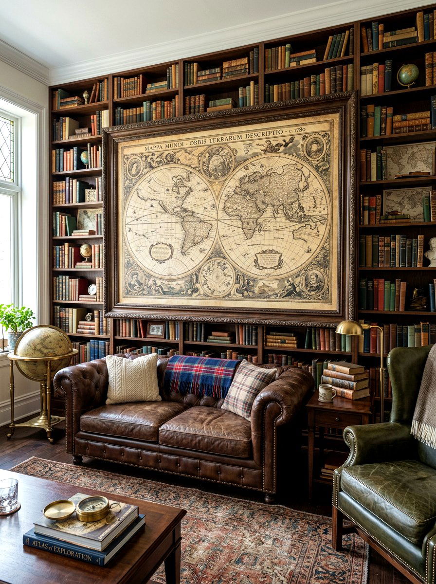 Vintage Map Display - 30 behind sofa decor ideas
