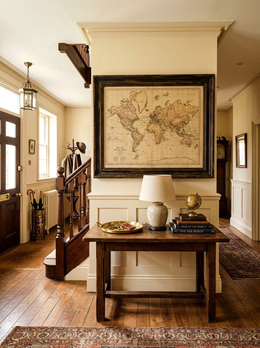 Vintage Map Foyer Wall - 30 art wall foyer ideas