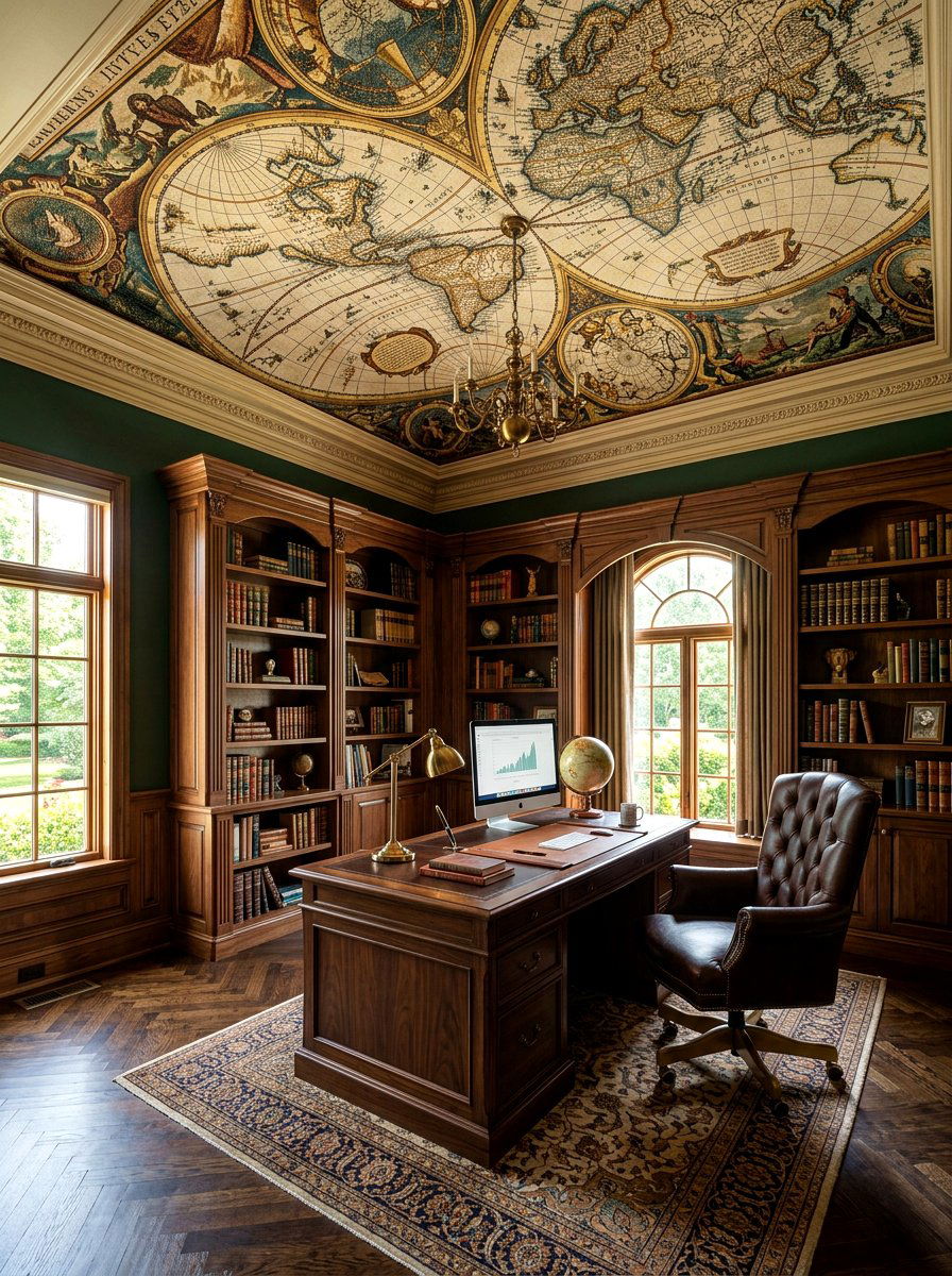 Vintage Map Home Office - 30 wallpaper ceiling ideas