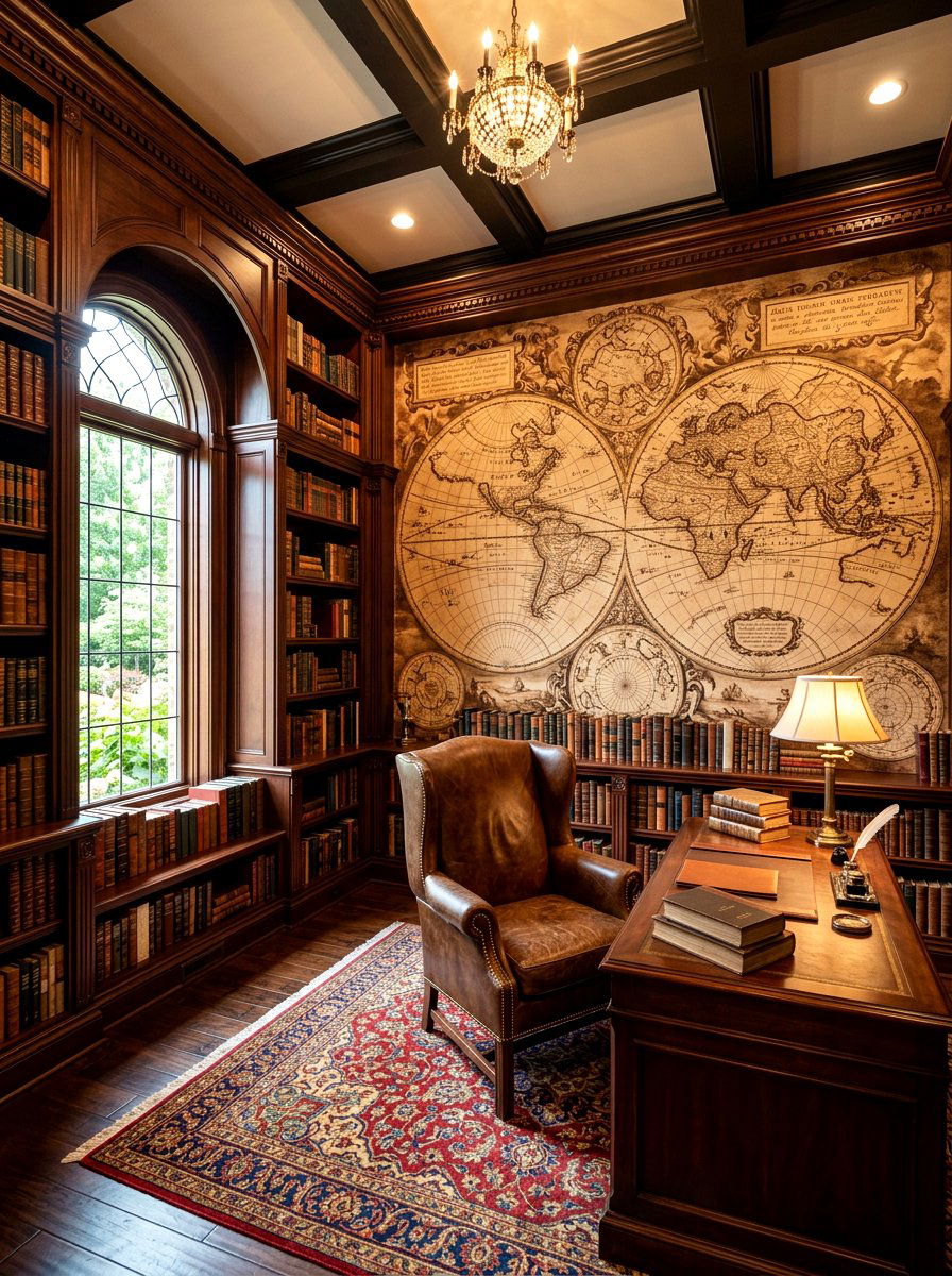 Vintage Map Mural - 30 peel and stick mural ideas