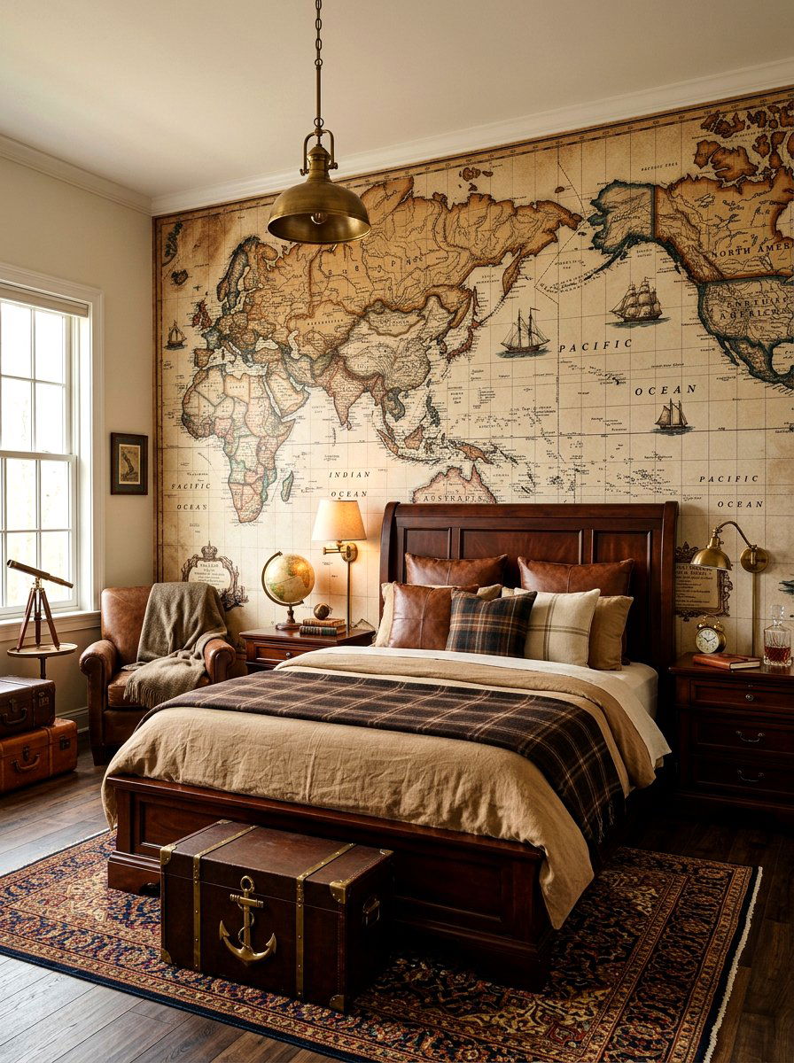 Vintage Map Mural - 30 mural wallpaper bedroom aesthetic ideas