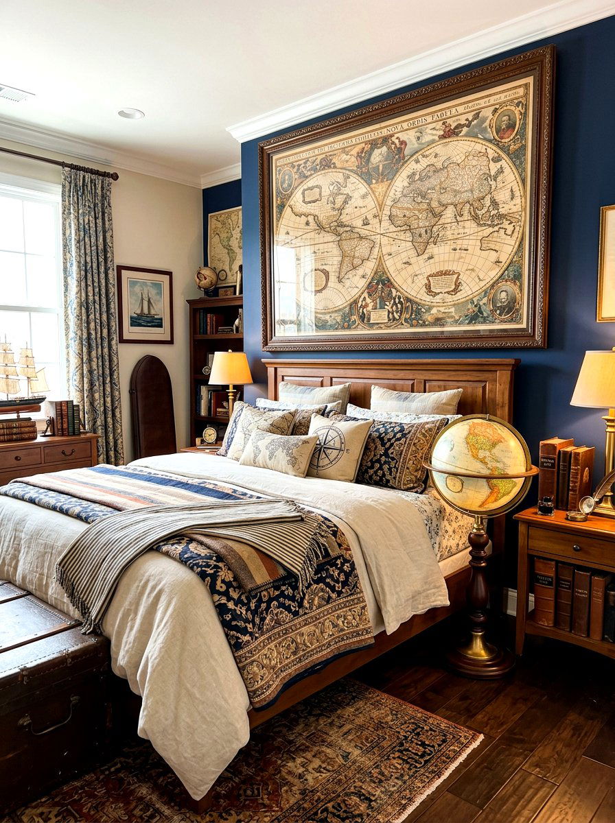 Vintage Map Wall Art - 30 dark academia bedroom ideas