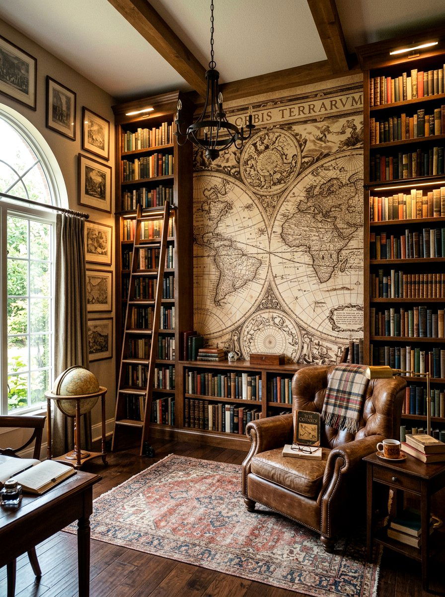 Vintage Map Wall - 30 small room mural ideas