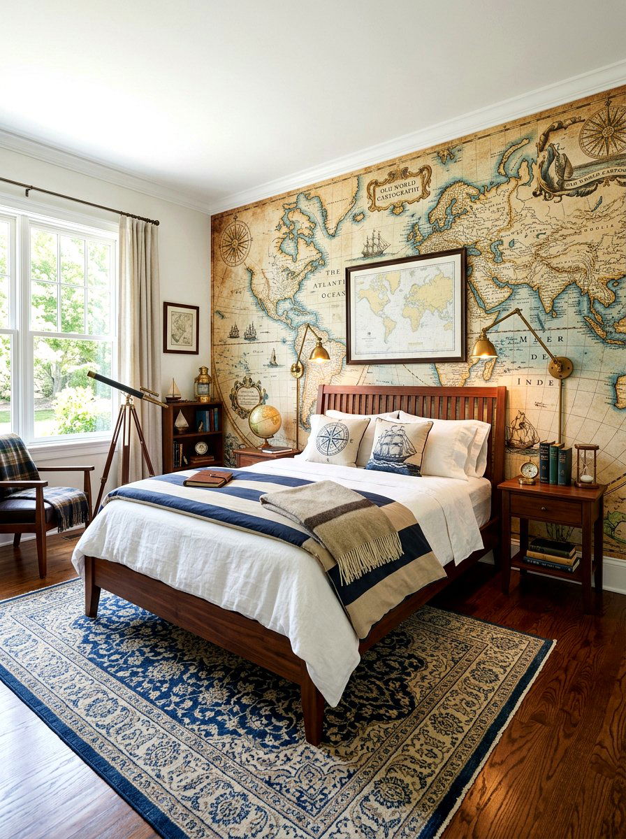 Vintage Map Wallpaper - 30 nautical bedroom ideas