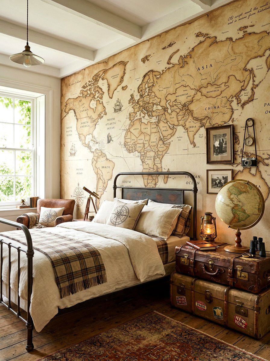 Vintage Map World Traveler Mural - 30 mural kids bedroom ideas