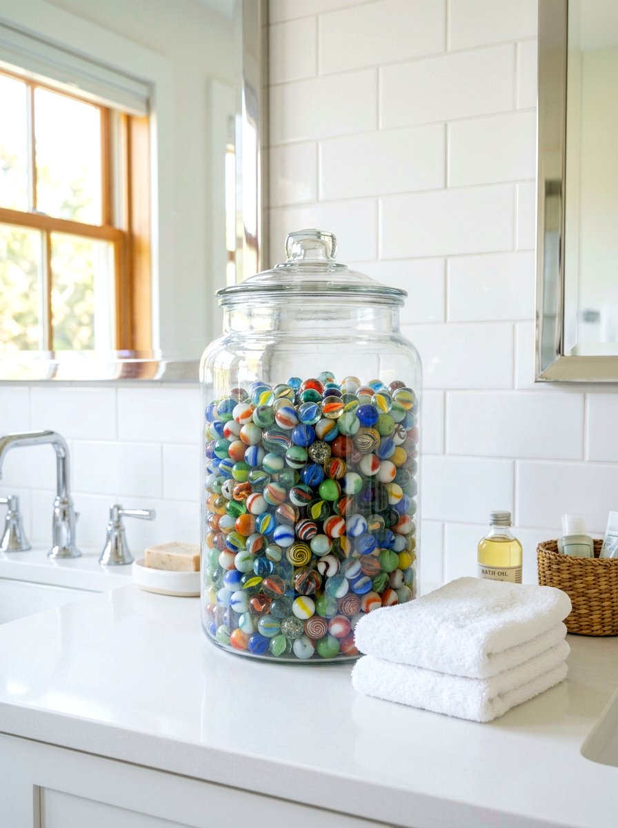 Vintage Marbles Glass Jar Display - 30 vintage toy decor ideas