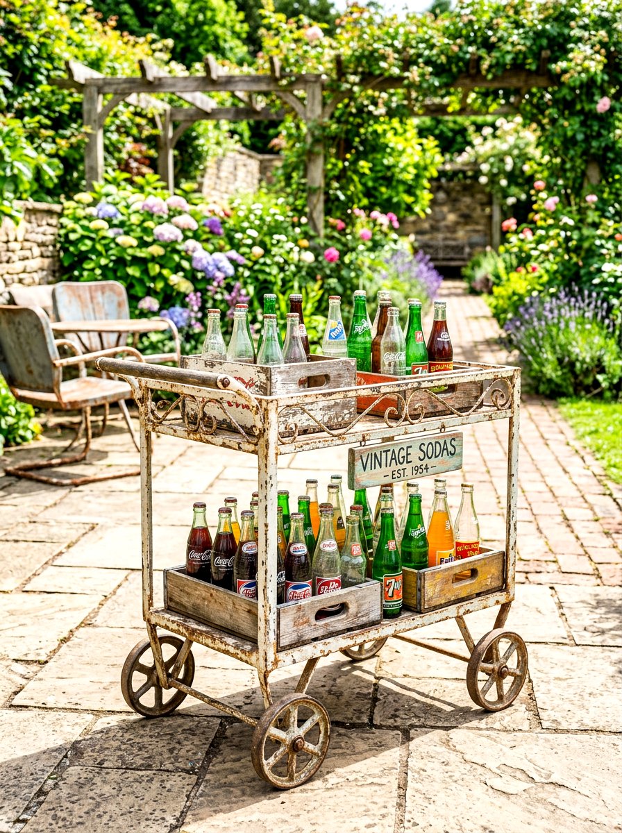 Vintage Metal Cart - 30 outdoor buffet table ideas