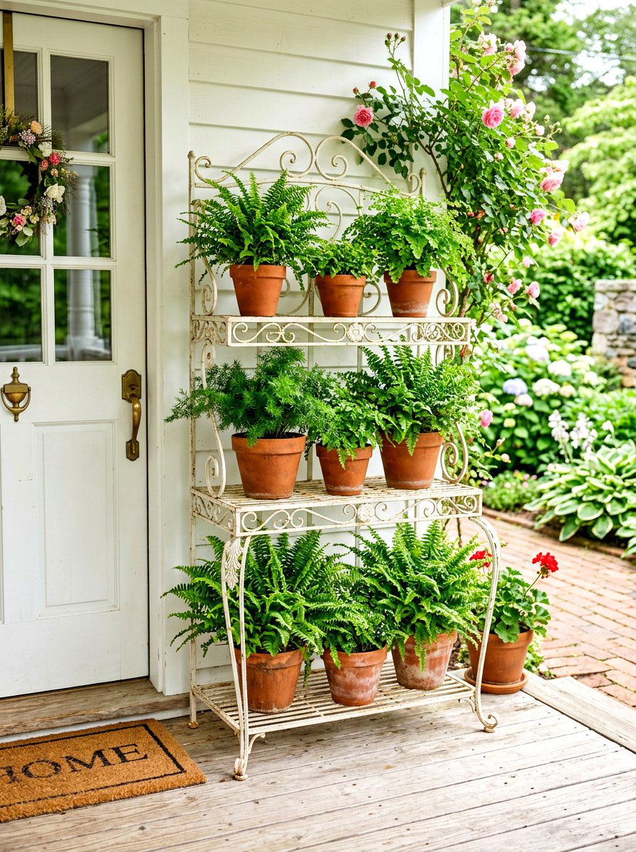 Vintage Metal Fern Stands - 30 fern filled front porch ideas