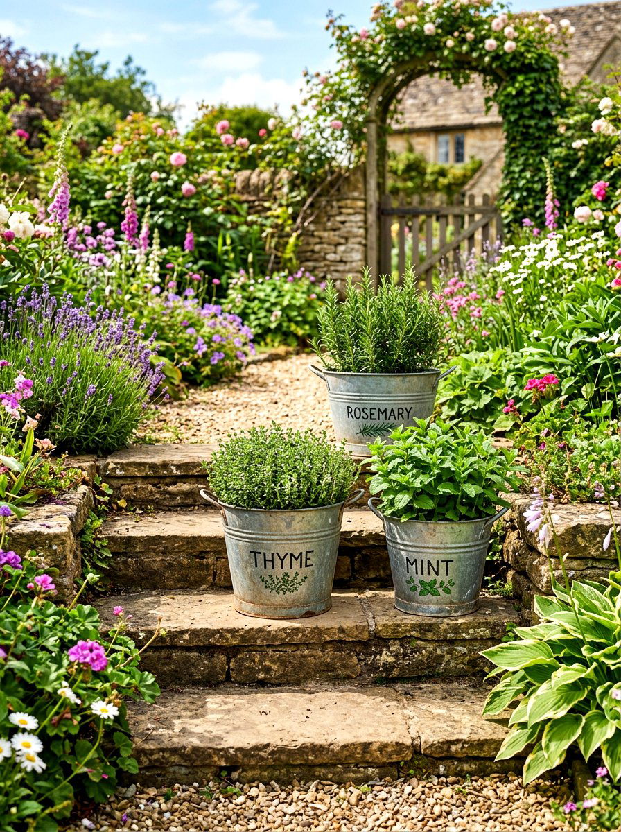 Vintage Metal Pail Garden - 30 small herb garden ideas