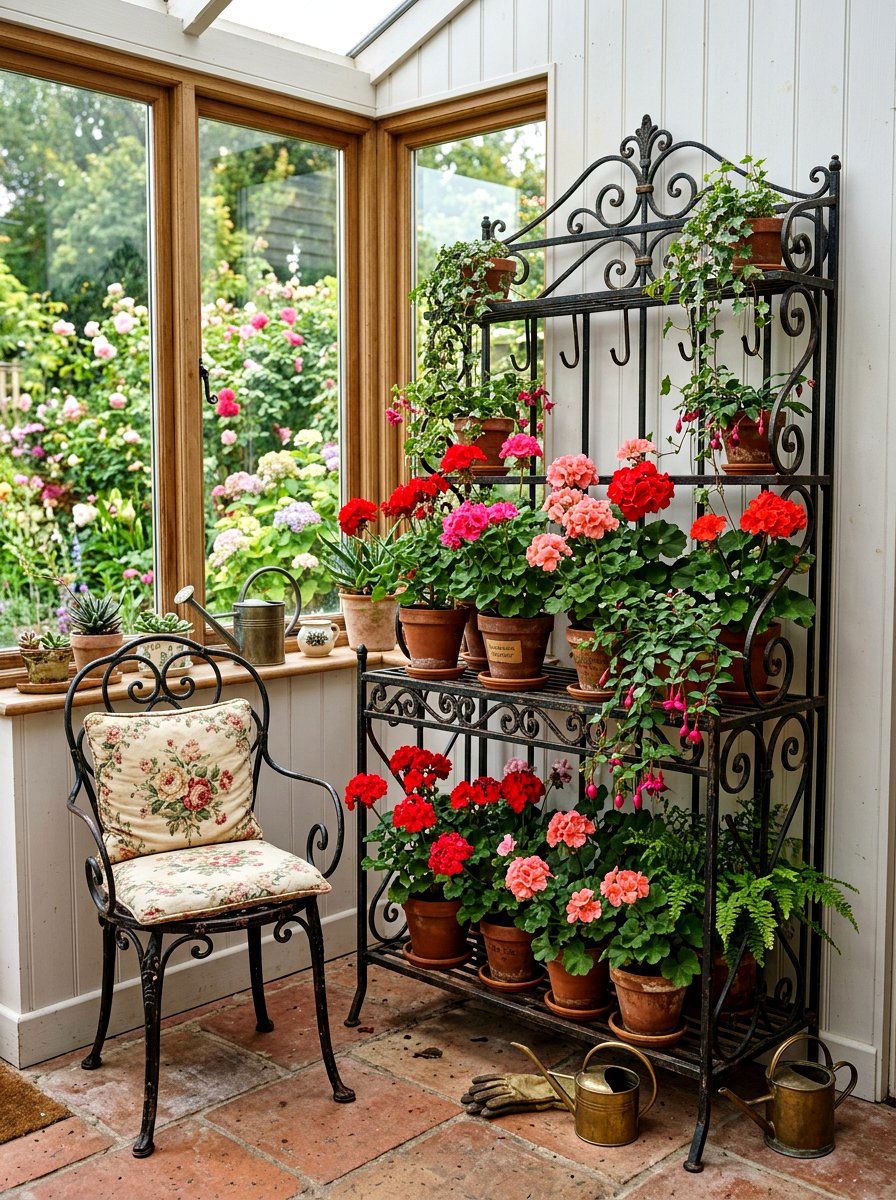 Vintage Metal Plant Rack - 30 sunroom plant corner ideas