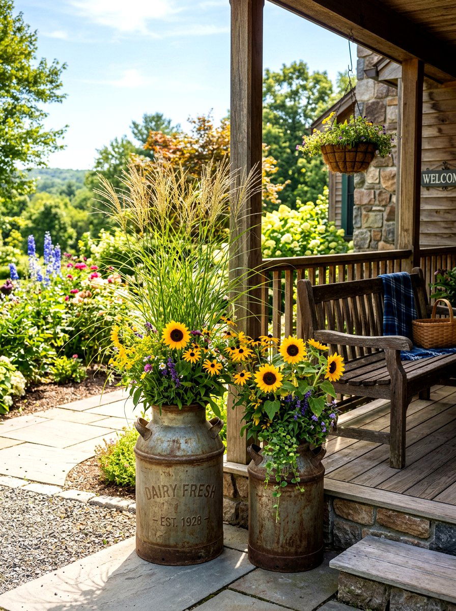 Vintage Milk Can Front Porch Flower Pots - 30 front porch flower pot ideas