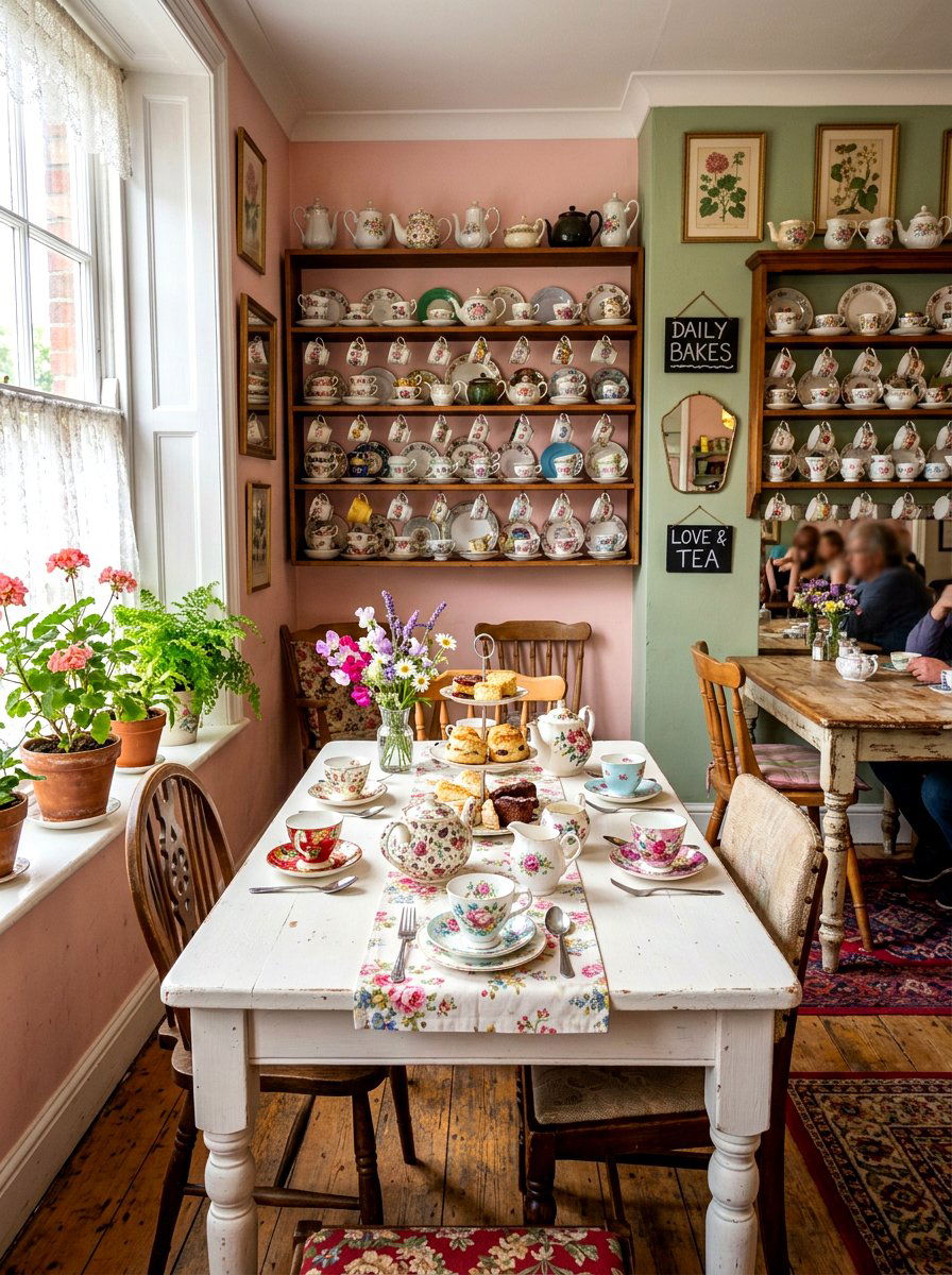 Vintage Mismatched China Tea Room - 30 English tea room ideas