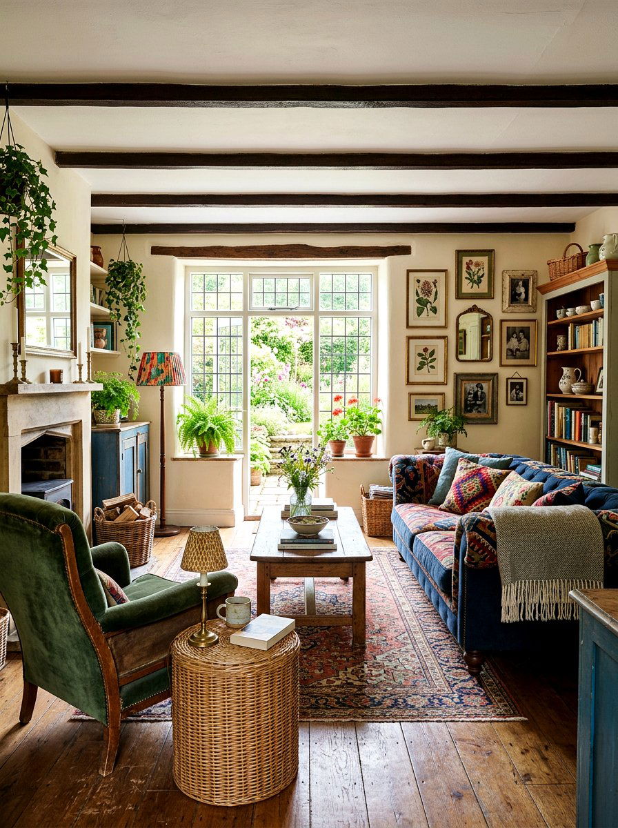 Vintage Mismatched Furniture - 30 cottage living room decor ideas