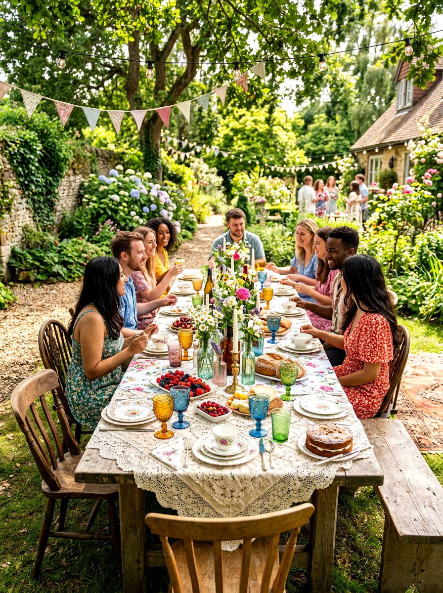 Vintage Mismatched Picnic Table - 30 outdoor picnic table decor ideas